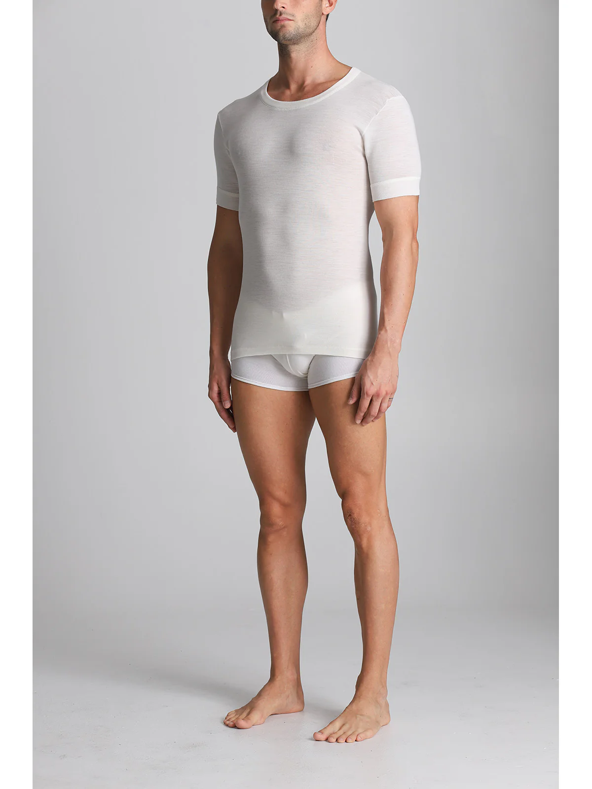 Wool Blend Short-sleeved T-shirt - White Lan - Image 3