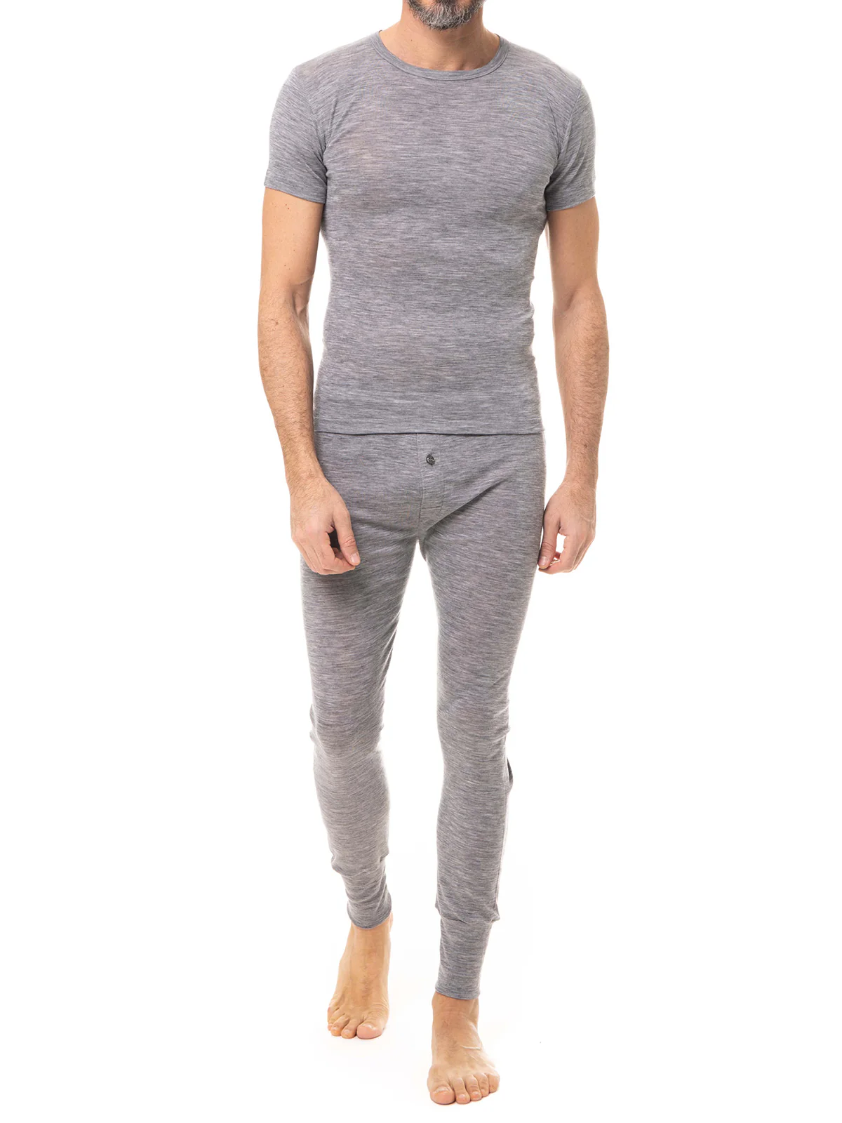 T-shirt In Pure Extrafine Merino Virgin Wool – Melange Grey - Image 2