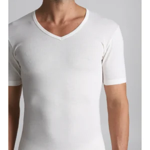 Wool And Cotton V-neck T-shirt - White Lan