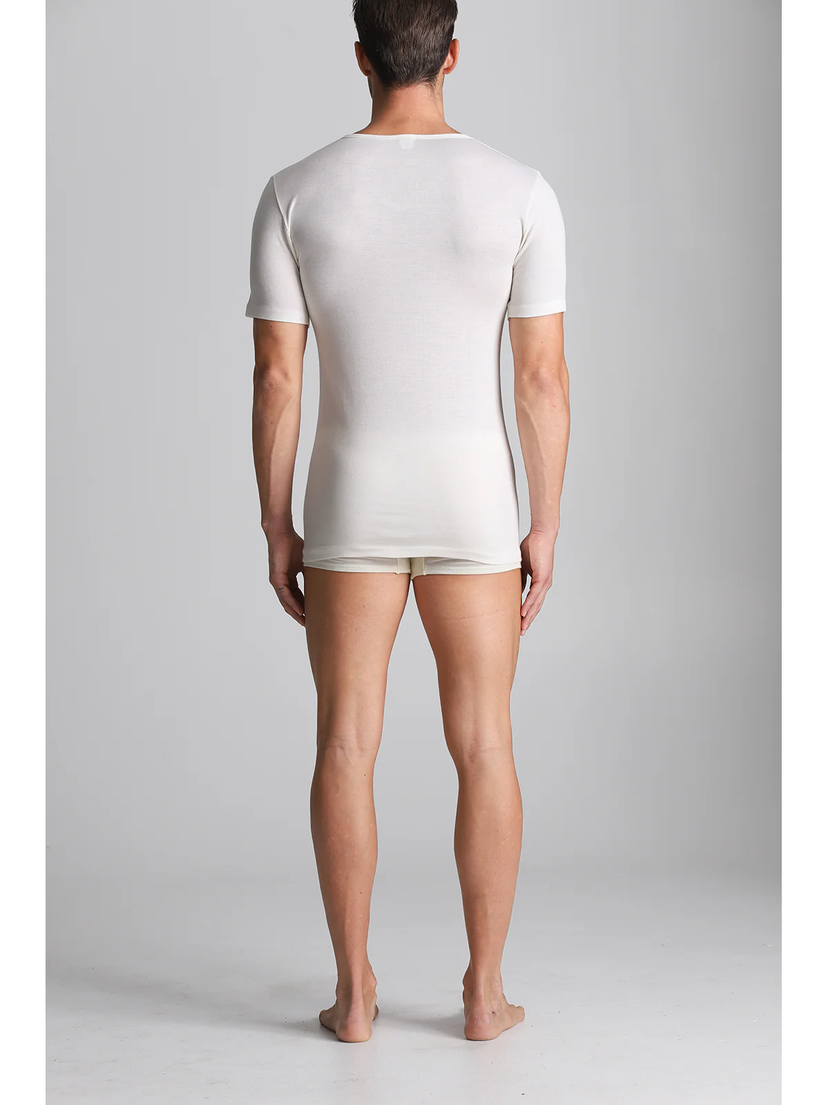 V-neck T-shirt In Wool, Silk And Cotton - White Lan - Image 3