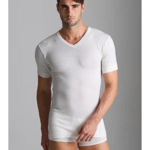 Wool And Cotton V-neck T-shirt - White Lan