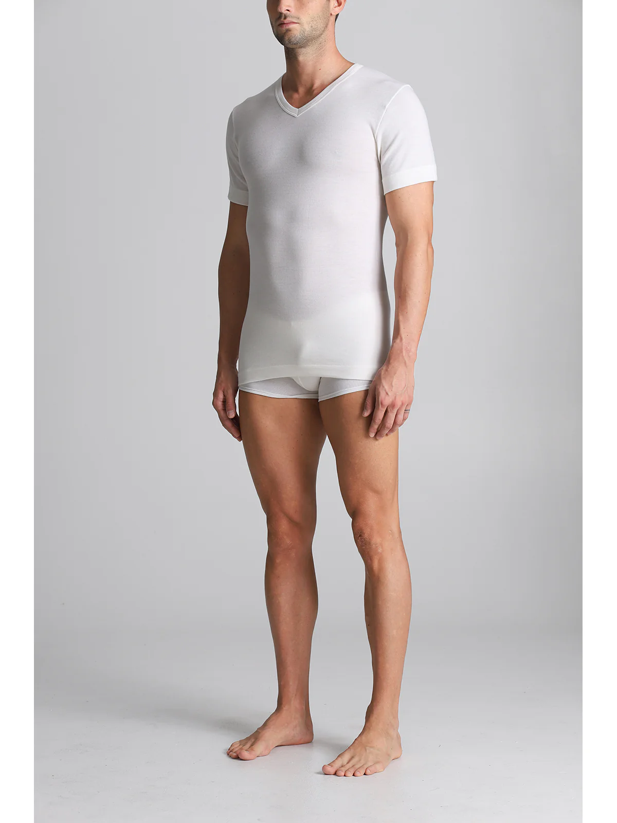 Wool And Cotton V-neck T-shirt - White Lan - Image 3