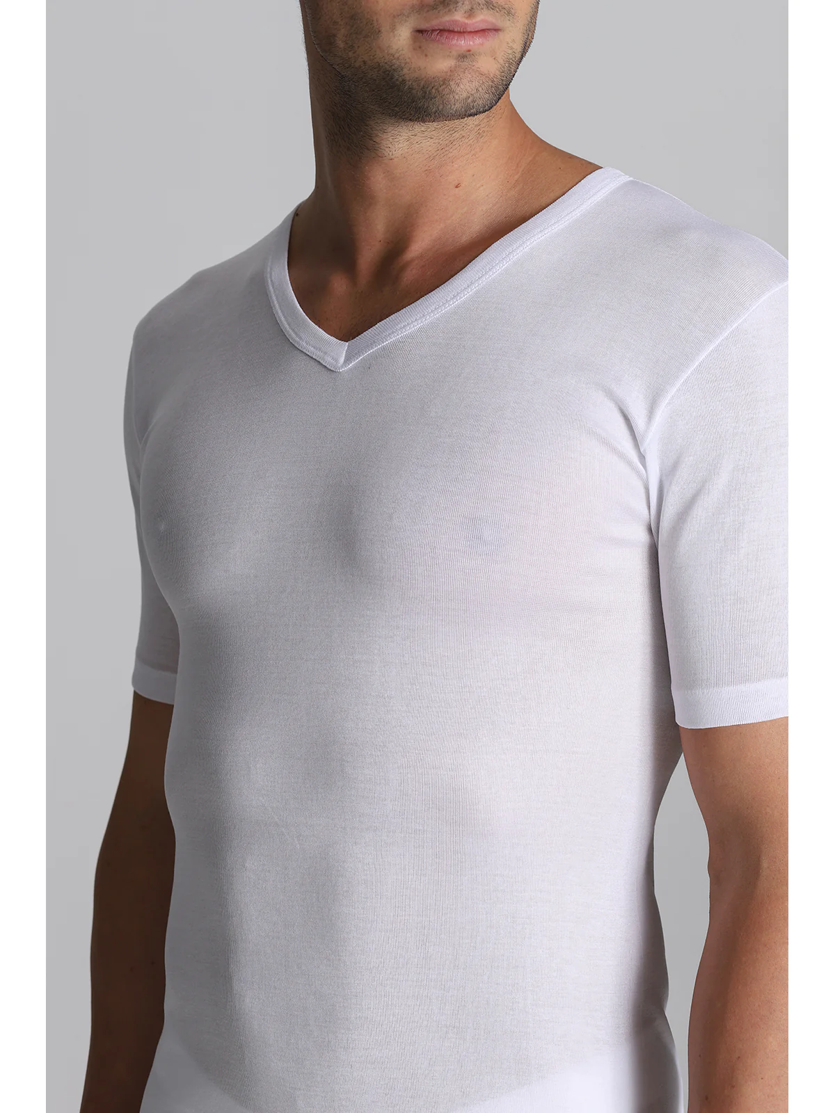Certified Filoscozia Cotton T-shirt - V-Neck White - Image 2