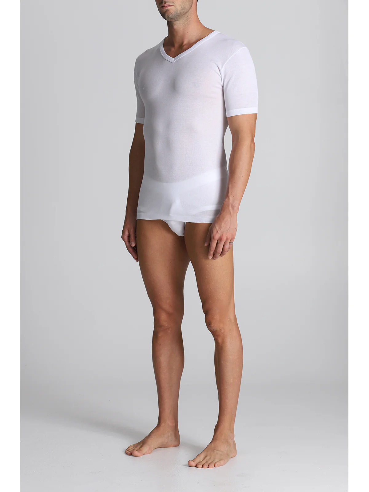 Certified Filoscozia Cotton T-shirt - V-Neck White - Image 4