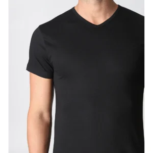 V-neck T-shirt In Pure Combed Cotton - Black