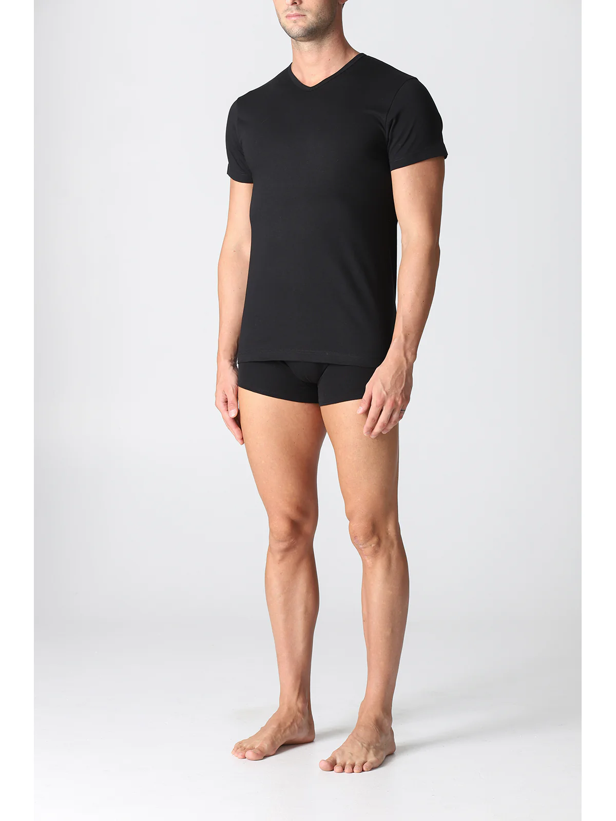 V-neck T-shirt In Pure Combed Cotton - Black - Image 3