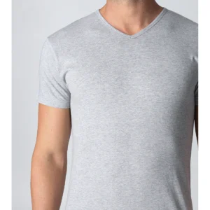 V-neck T-shirt In Pure Combed Cotton - Grey