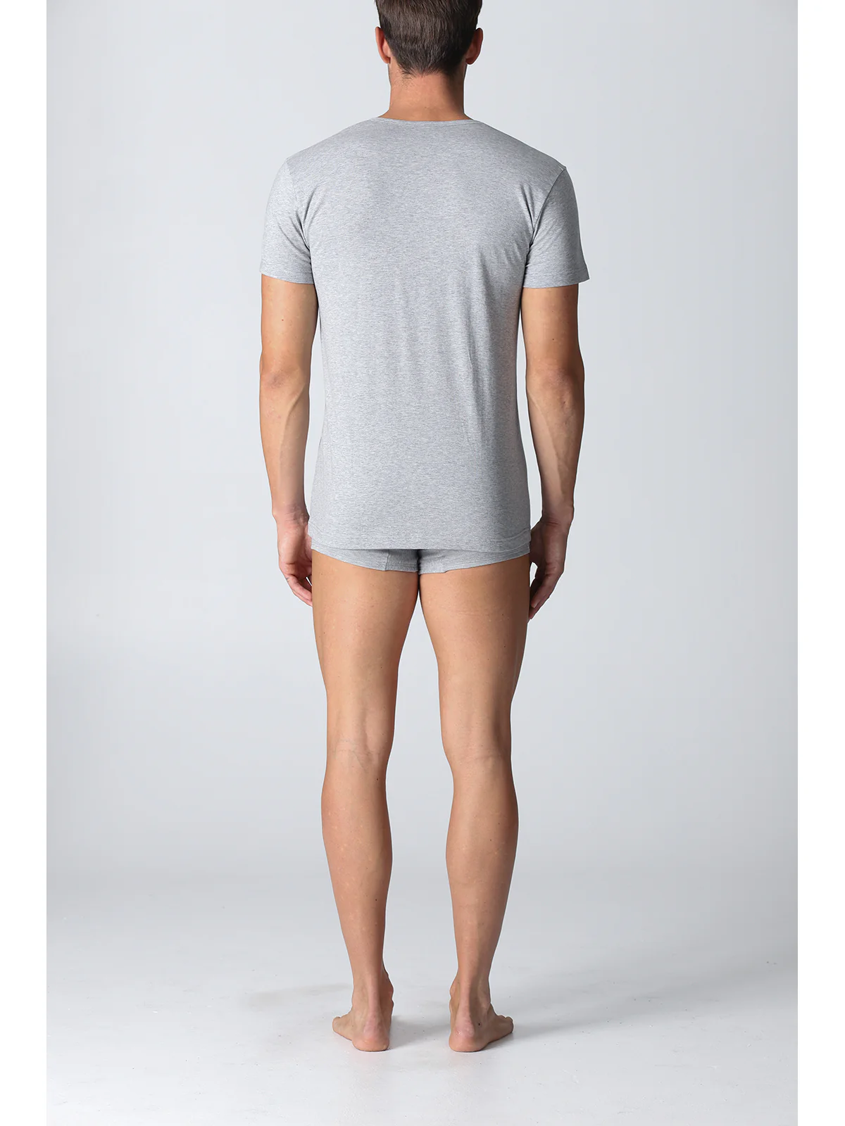 V-neck T-shirt In Pure Combed Cotton - Grey - Image 4