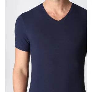 Stretch Cotton V-neck T-shirt - Blue