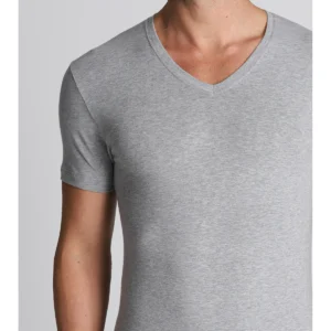 Stretch Cotton V-neck T-shirt - Grey Mel