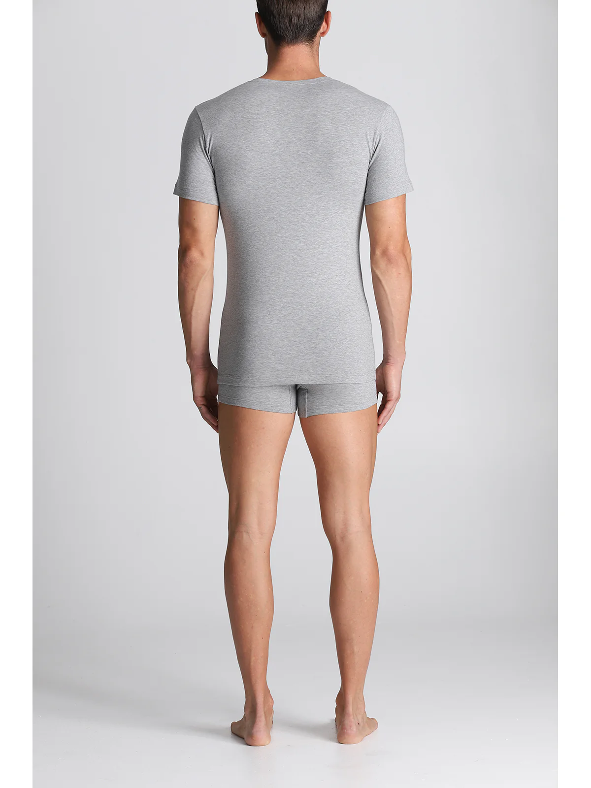 Stretch Cotton V-neck T-shirt - Grey Mel - Image 4