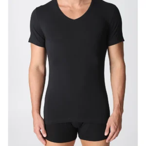 Stretch Cotton V-neck T-shirt - Black