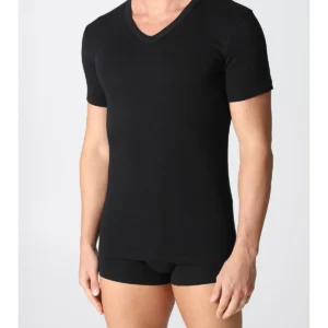 V-neck T-shirt In Fleece Cotton - Black