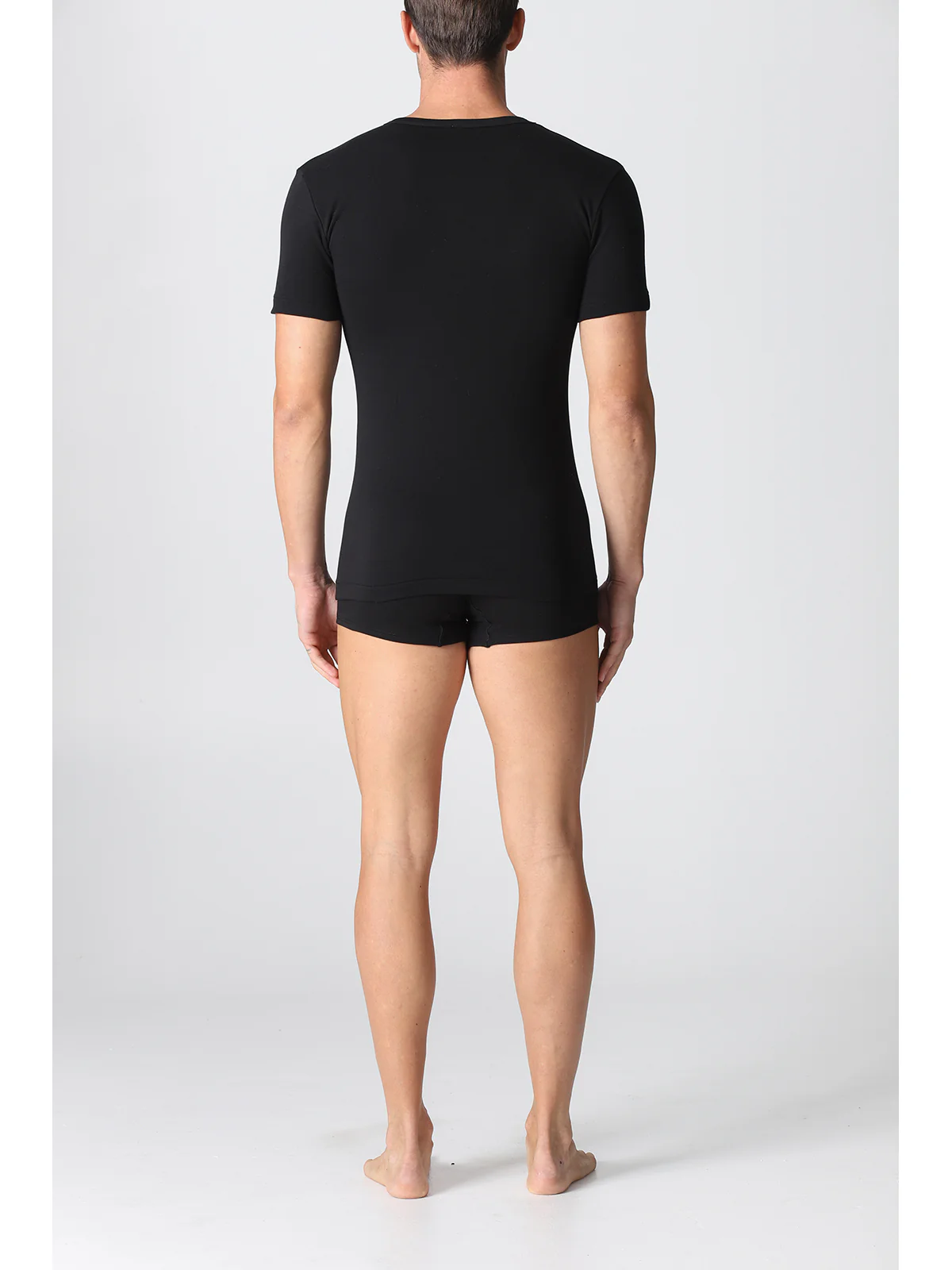 V-neck T-shirt In Fleece Cotton - Black - Image 2