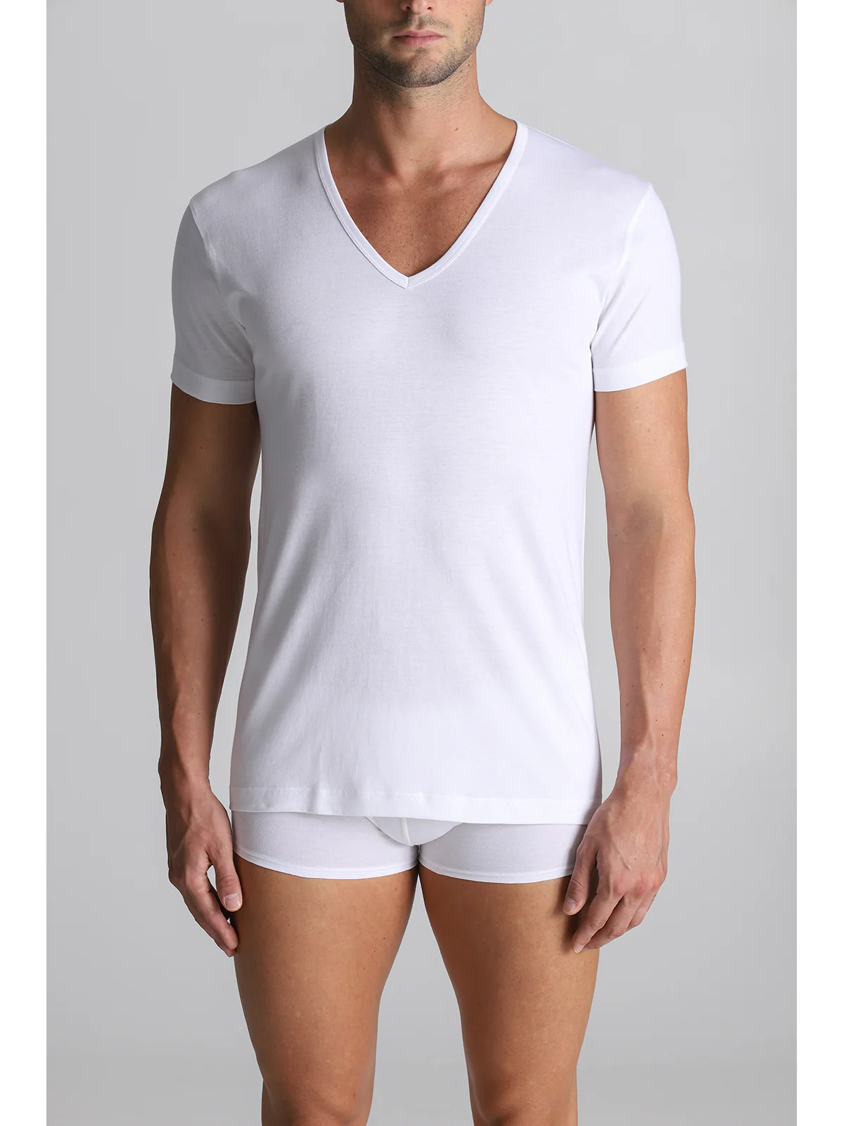 V-neck T-shirt In Pure Combed Cotton - White - Image 2