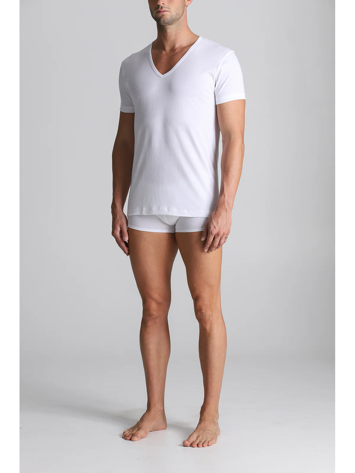 V-neck T-shirt In Pure Combed Cotton - White - Image 3