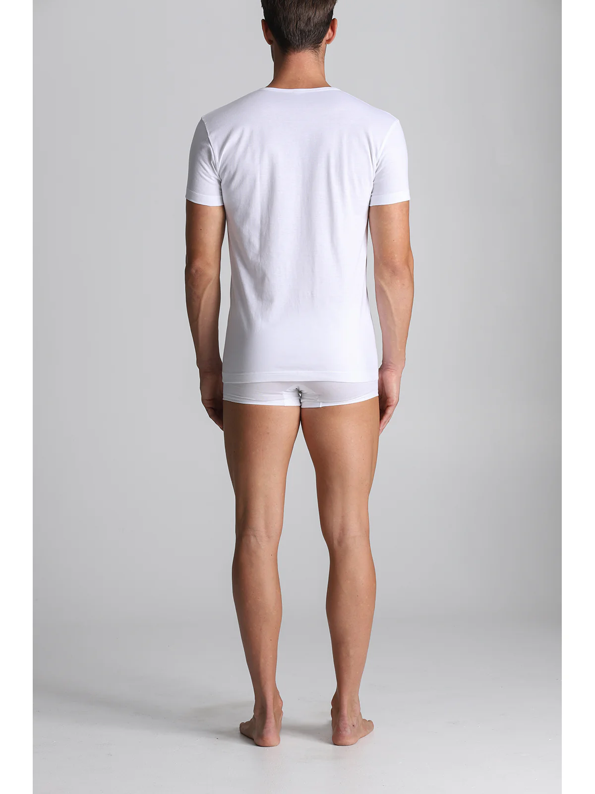 V-neck T-shirt In Pure Combed Cotton - White - Image 4