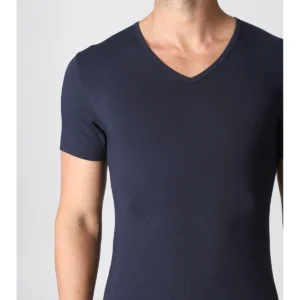 V-neck T-shirt In Warm Stretch Cotton - Blue