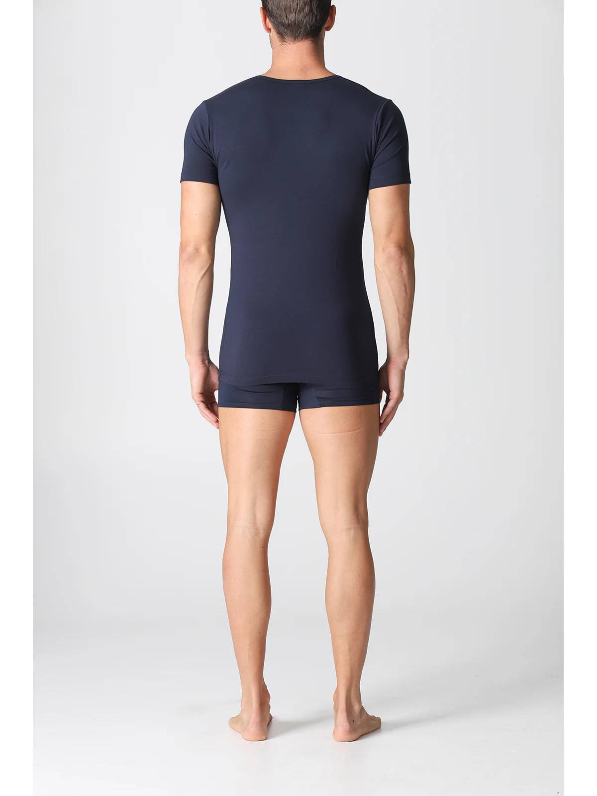 V-neck T-shirt In Warm Stretch Cotton - Blue - Image 4