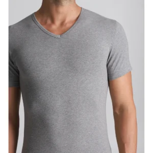 V-neck T-shirt In Warm Stretch Cotton - Grey Mel