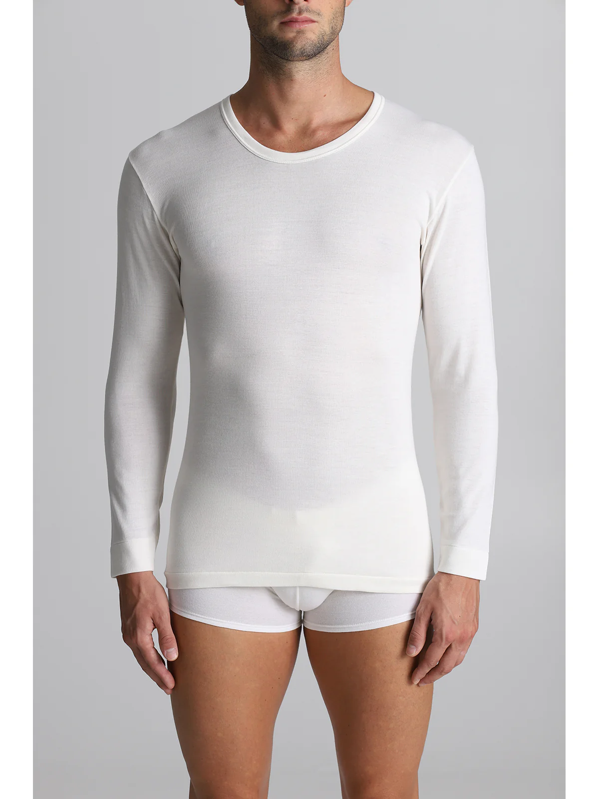 Long-sleeved Wool And Cotton T-shirt - White Lan - Image 2