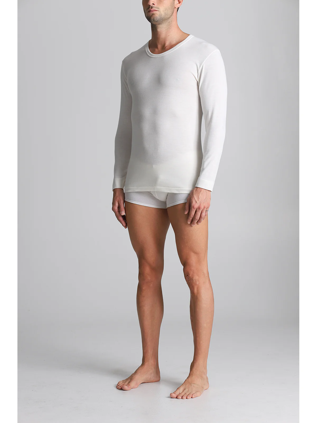 Long-sleeved Wool And Cotton T-shirt - White Lan - Image 3