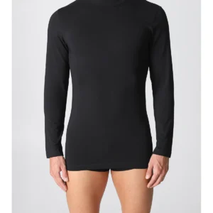 Warm Stretch Cotton Turtleneck T-shirt - Black