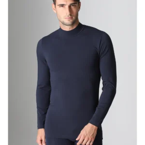 Warm Stretch Cotton Turtleneck T-shirt - Blue