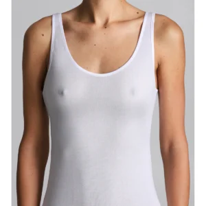 Narrow Shoulder Tank Top In Pure Certified Cotton Thread - WHITE