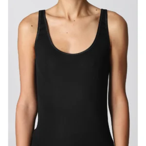Narrow Shoulder Tank Top In Pure Certified Cotton Thread - BLACK