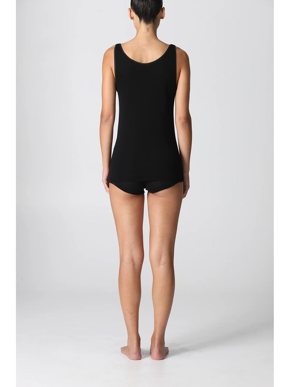 Narrow Shoulder Tank Top In Pure Certified Cotton Thread - BLACK - Image 3