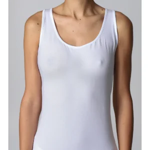 Wide-Strap Tank Top In Stretch Cotton - WHITE