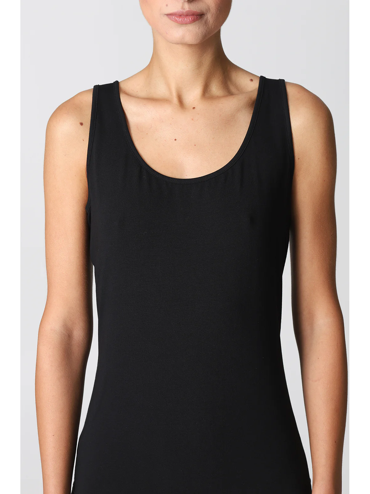 Wide-Strap Tank Top In Stretch Cotton - BLACK - Image 2