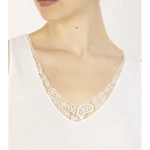 Wide Strap Lace Tank Top - WHITE