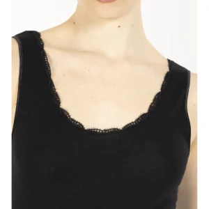 Wide Strap Tank Top In Wool And Cotton - BLACK