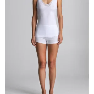Pure Mako Cotton Tank Top With Narrow Straps - WHITE