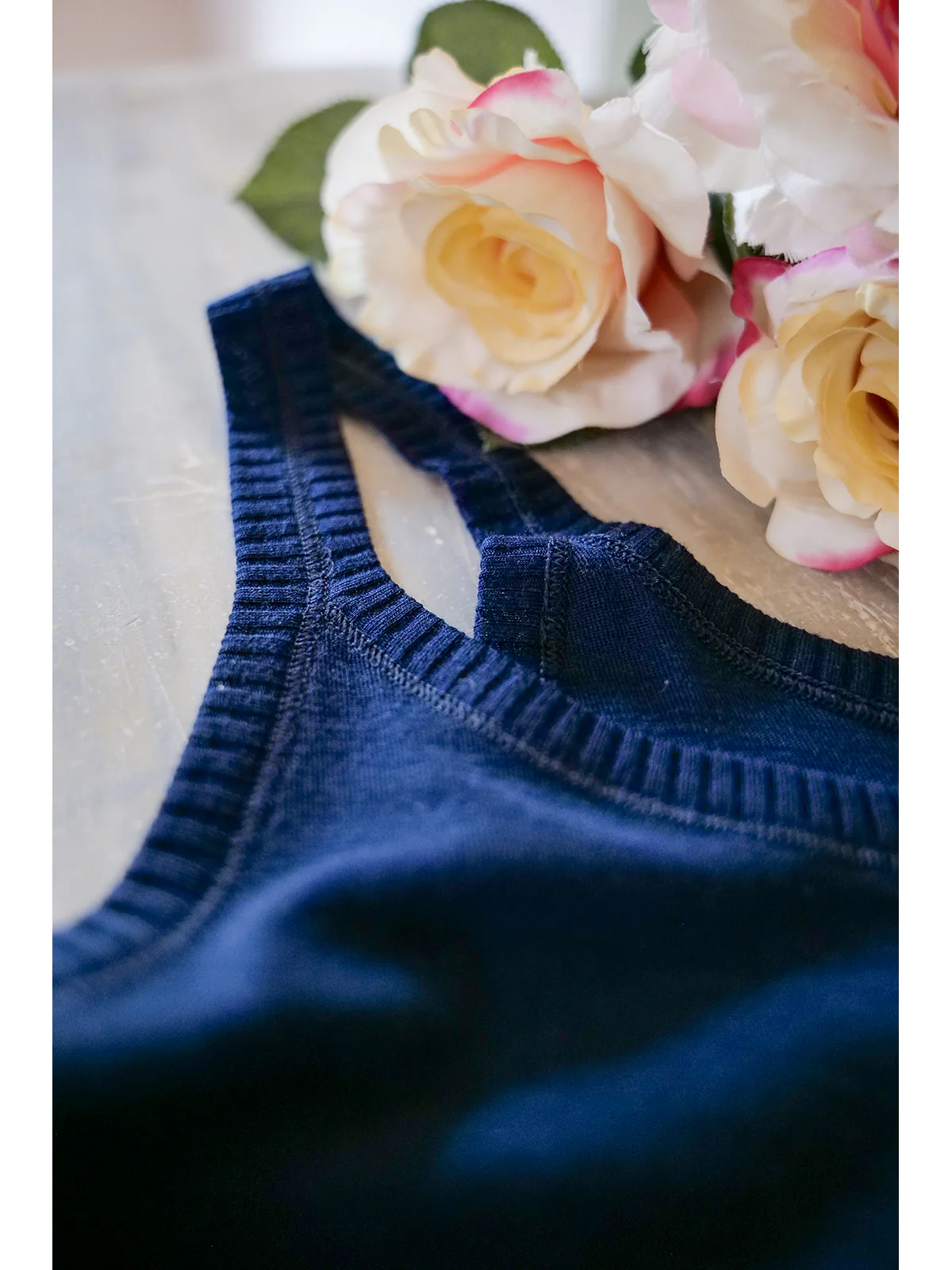 Thin Strap Tank Top In Pure Virgin Merino Wool - BLUE - Image 4