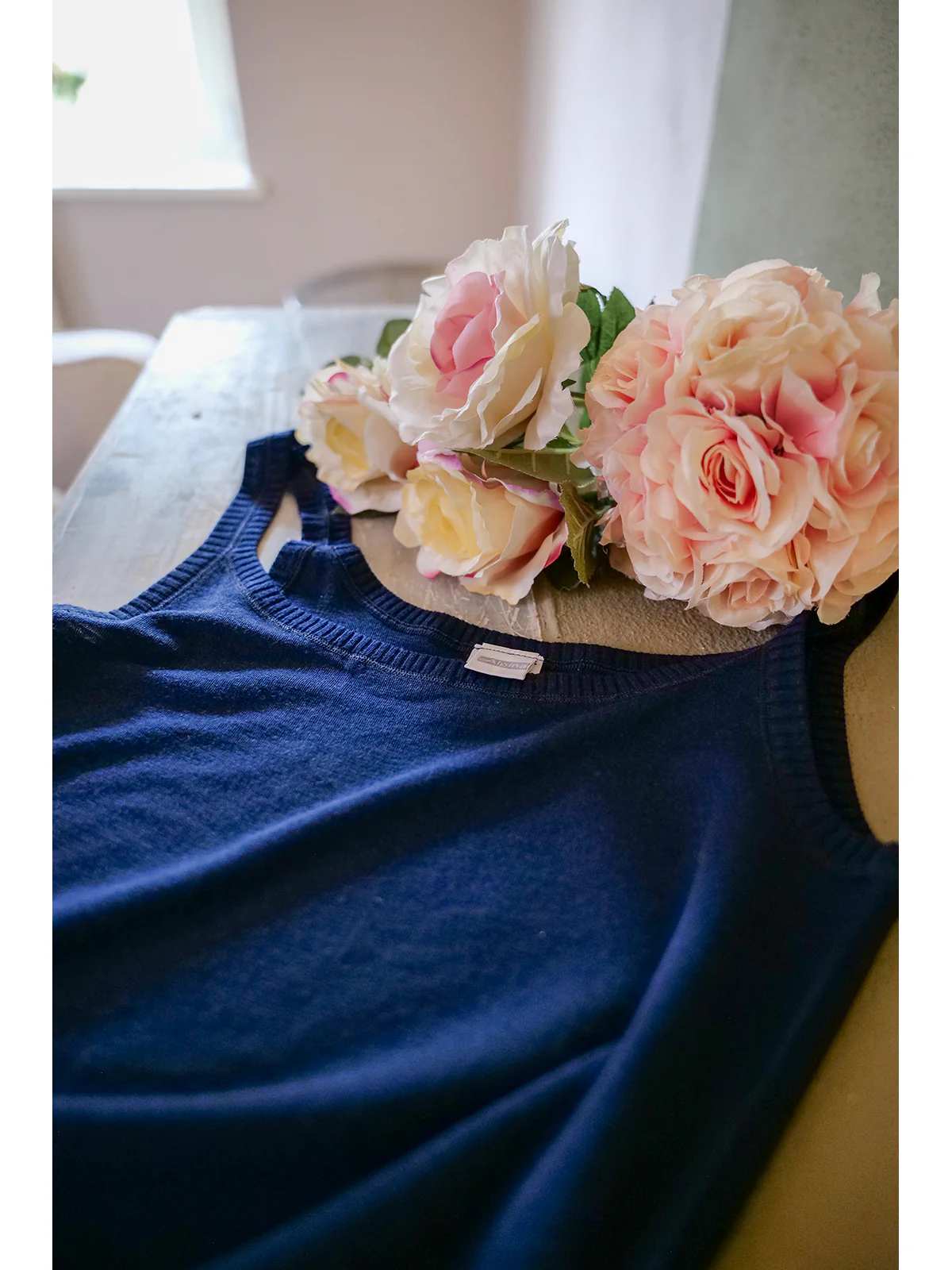 Thin Strap Tank Top In Pure Virgin Merino Wool - BLUE - Image 3