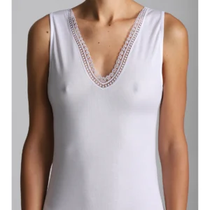 Narrow Shoulder Tank Top In Pure Certified Cotton Thread - WHITE