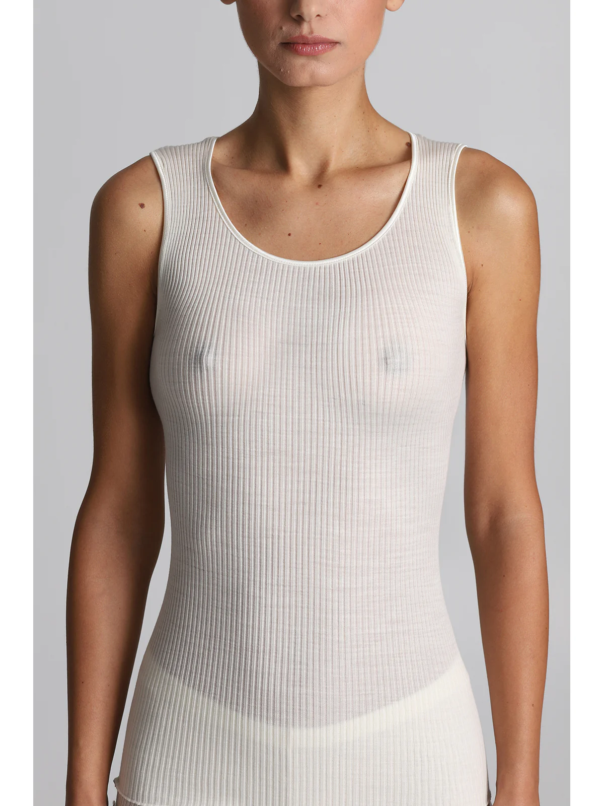 Wide-Strap Tank Top In Wool And Silk - WHITE - Image 4