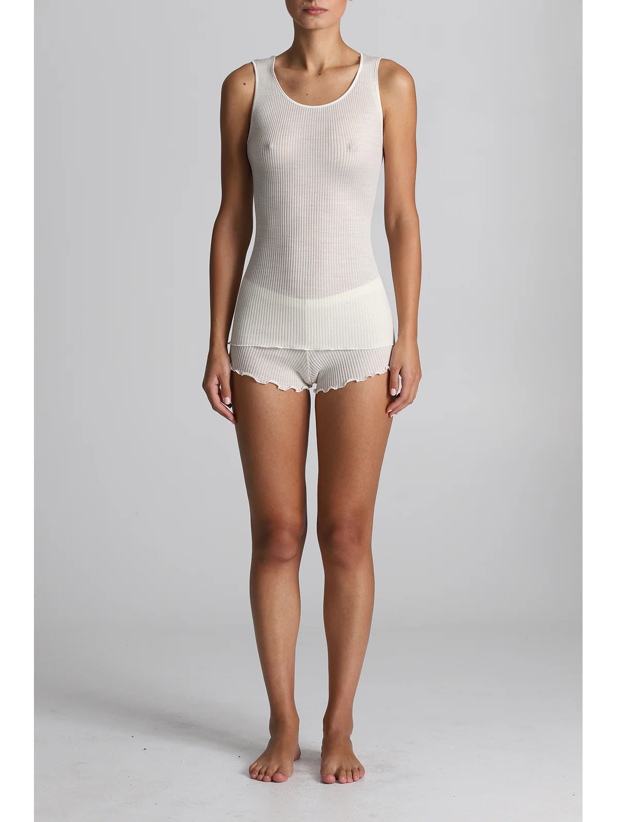 Wide-Strap Tank Top In Wool And Silk - WHITE - Image 3