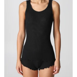 Wide-Strap Tank Top In Wool And Silk - BLACK