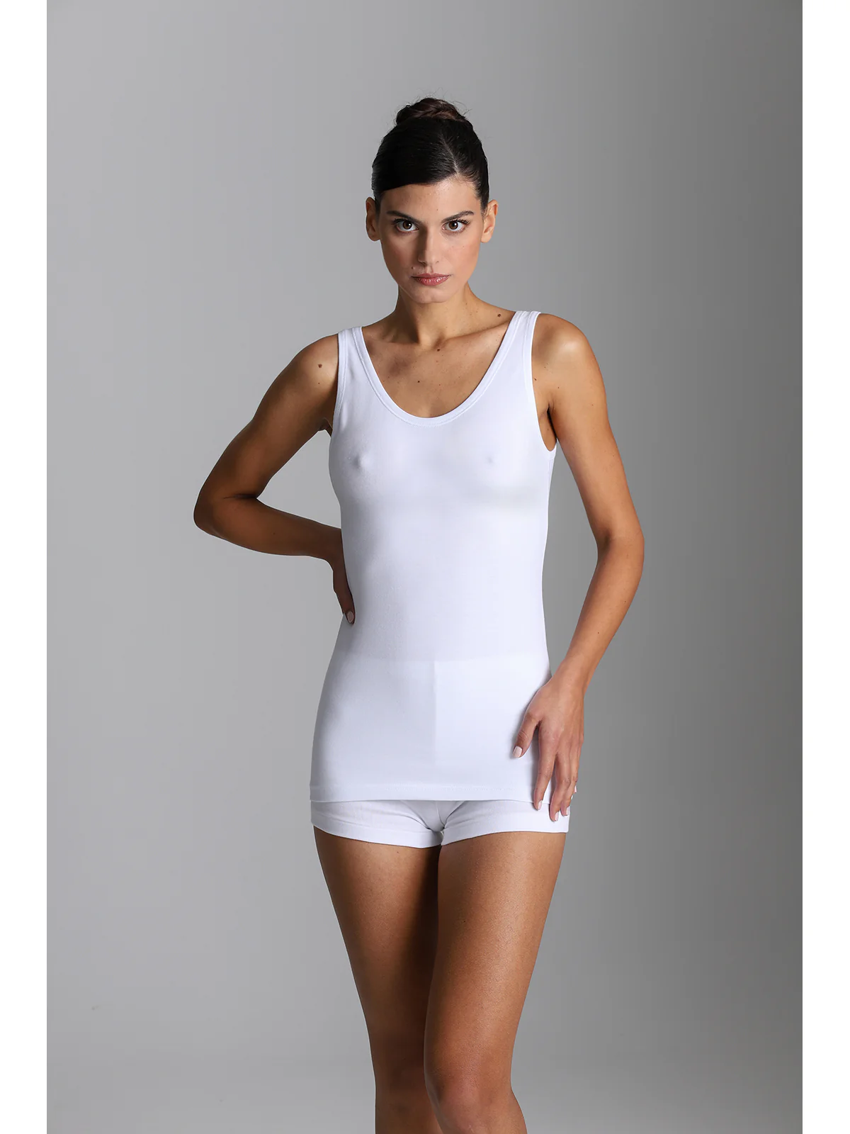 Tank Top In Warm Stretch Cotton - WHITE - Image 2