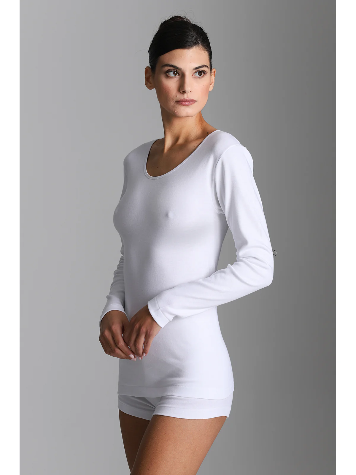 Long-Sleeved T-Shirt In Warm Cotton - WHITE