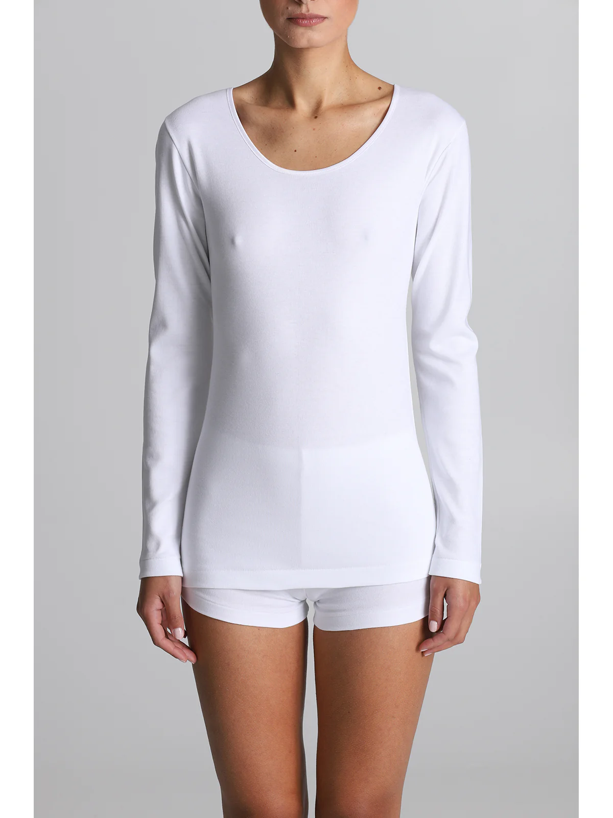 Long-Sleeved T-Shirt In Warm Cotton - WHITE - Image 2