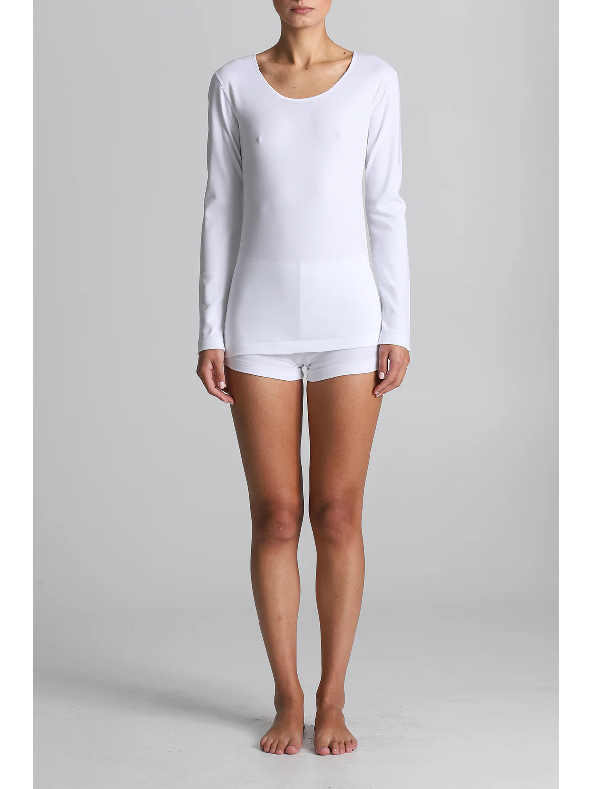 Long-Sleeved T-Shirt In Warm Cotton - WHITE - Image 3