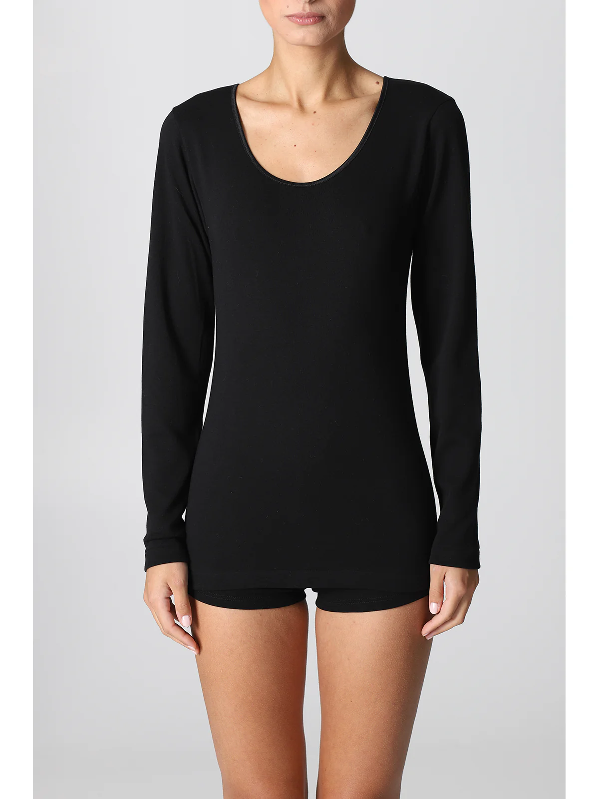 Long-Sleeved T-Shirt In Warm Cotton - BLACK