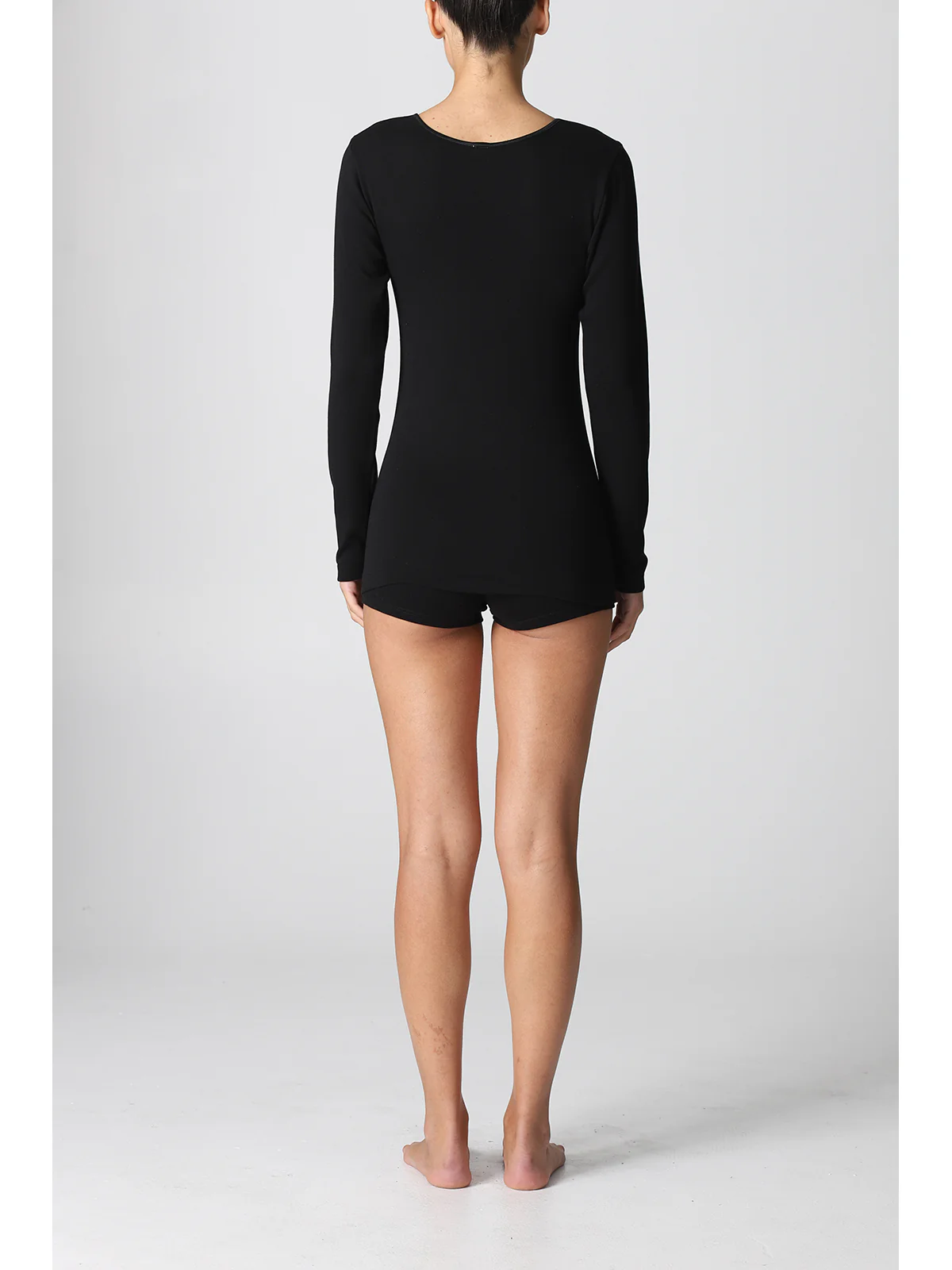 Long-Sleeved T-Shirt In Warm Cotton - BLACK - Image 3