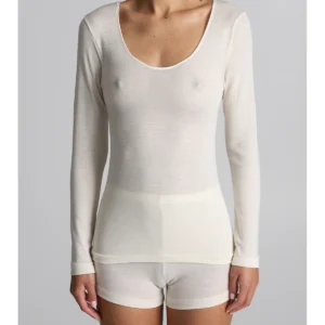 Long-Sleeved Wool And Silk T-Shirt - WHITE LAN