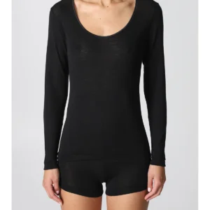 Long-Sleeved Wool And Silk T-Shirt - BLACK